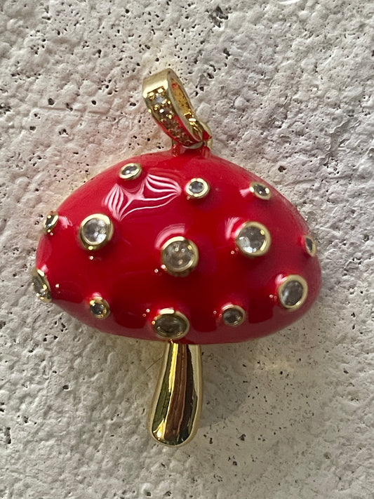 PENDANT MUSHROOM RED ENAMEL CUBIC ZIRCONIA 40X45MM 1 PC