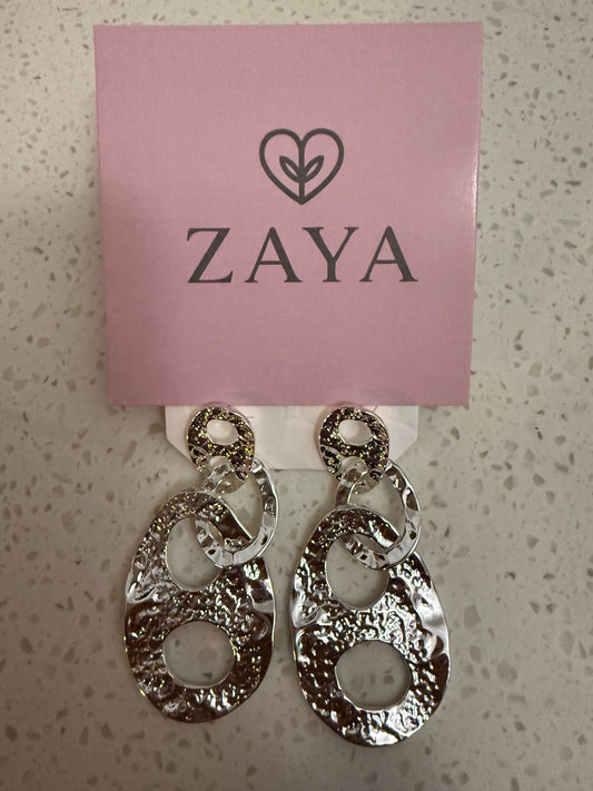 NINA EARRING SILVER HAMMERED Oval Link 1 PAIR