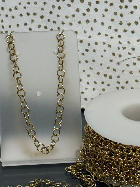 ROLO CHAIN STAINLESS STEEL GOLD PLATE 18KT 5X0.8MM PER FOOT