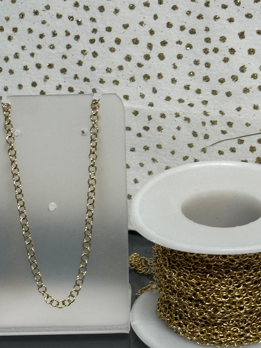 ROLO CHAIN STAINLESS STEEL GOLD PLATE 2.6X0.4MM PER FOOT
