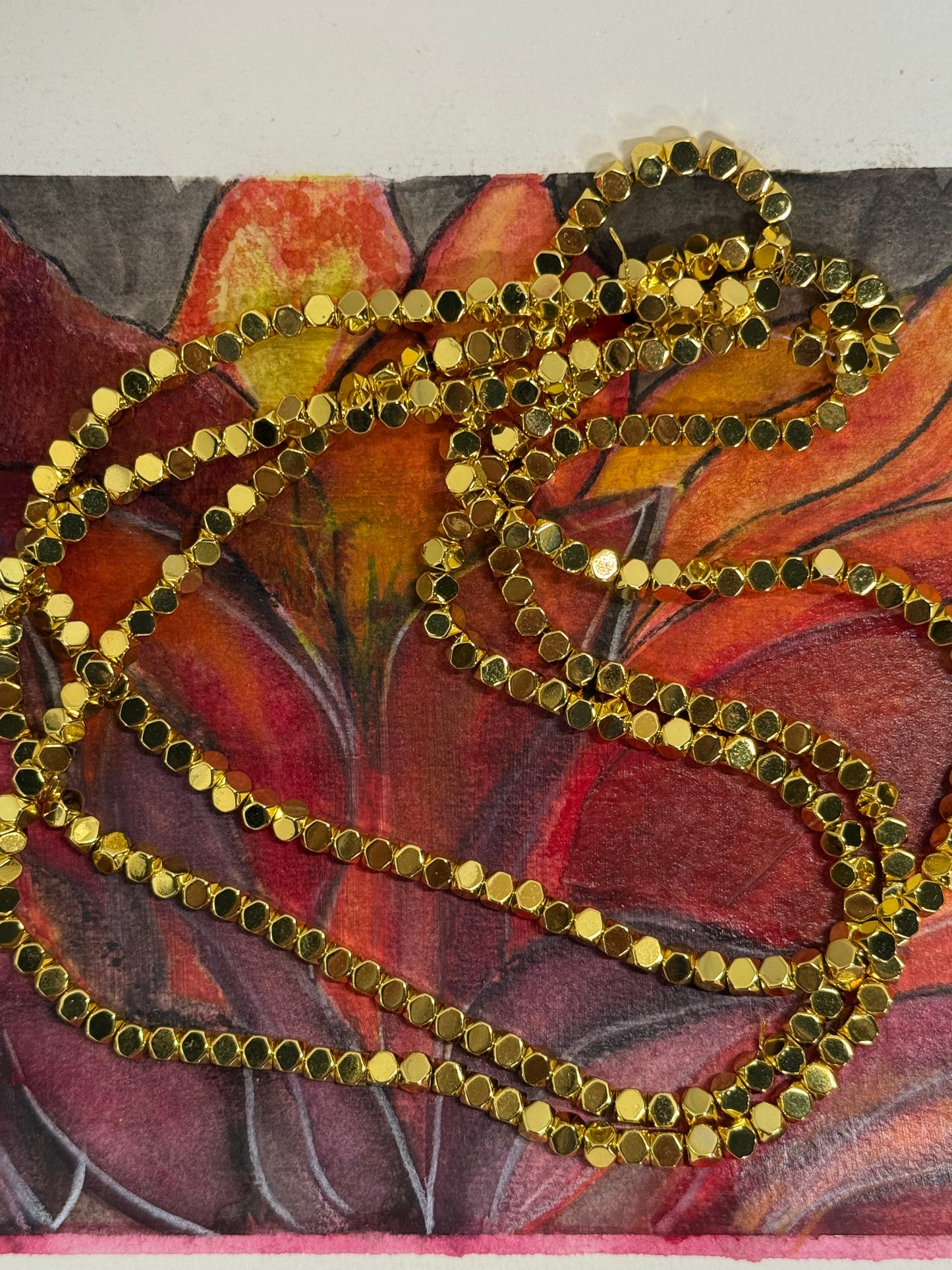 HEMATITE CUBE 4X4X4 MM GOLD PLATE 1 STRAND