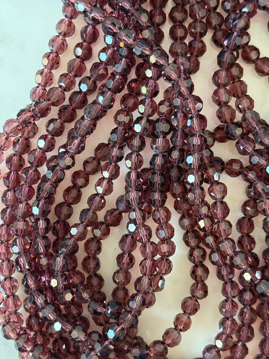 GLASS 6MM ROUND LIGHT BROWN 1 STRAND
