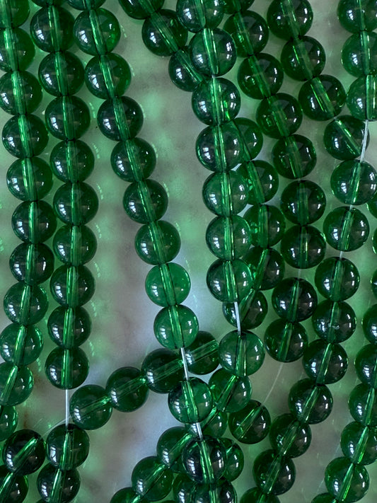 GLASS BEAD 10MM ROUND SMOOTH GREEN 1 STRAND