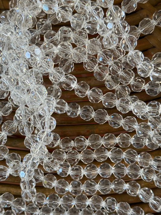 GLASS ROUND 10MM CLEAR FACETED 1 STRAND