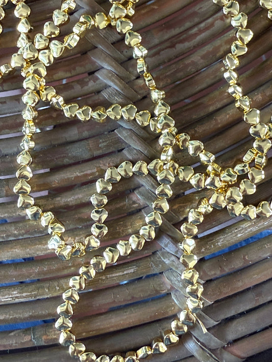 GLASS HEART 6MM GOLD PLATED 1 STRAND