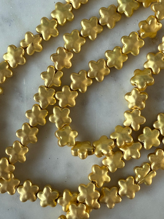 GLASS STAR BEAD 12X12MM GOLD PLATED MATTE 1 STRAND