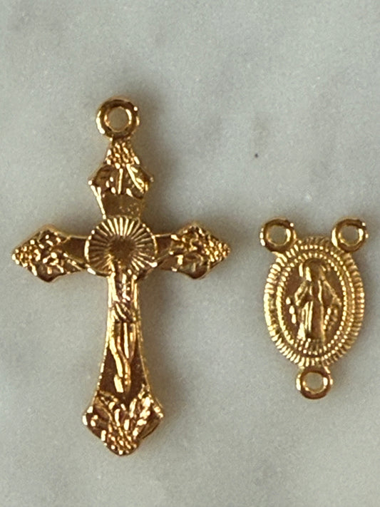 ROSARY CROSS & CENTER GOLD PLATE LARGE 1 SET