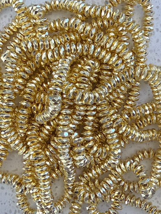 HEMATITE RONDELLE 7-8MM GOLD PLATE FACETED 1 STRAND
