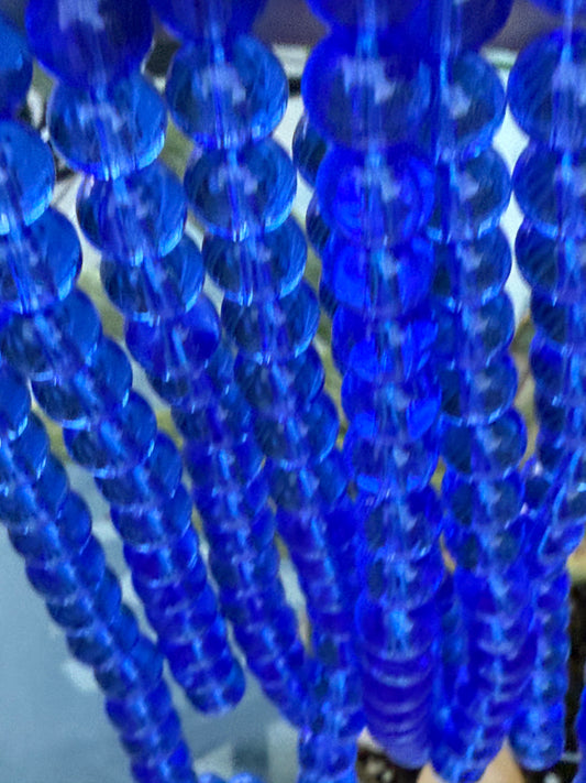 GLASS 10MM ROUND SMOOTH MEDIUM BLUE ABOUT 32 BEADS PER 1 STRAND