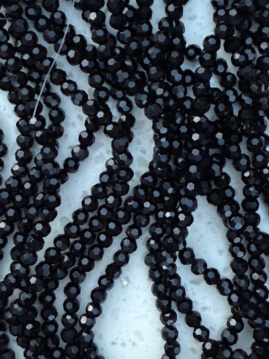 GLASS 4-5MM BLACK FACETED ABOUT 95 BEADS PER 1 STRAND