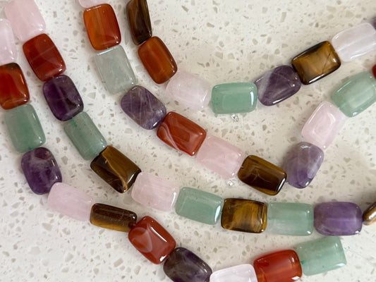 GEMSTONE MIX RECTANGLE 18X13MM ABOUT 11 BEADS PER STRAND