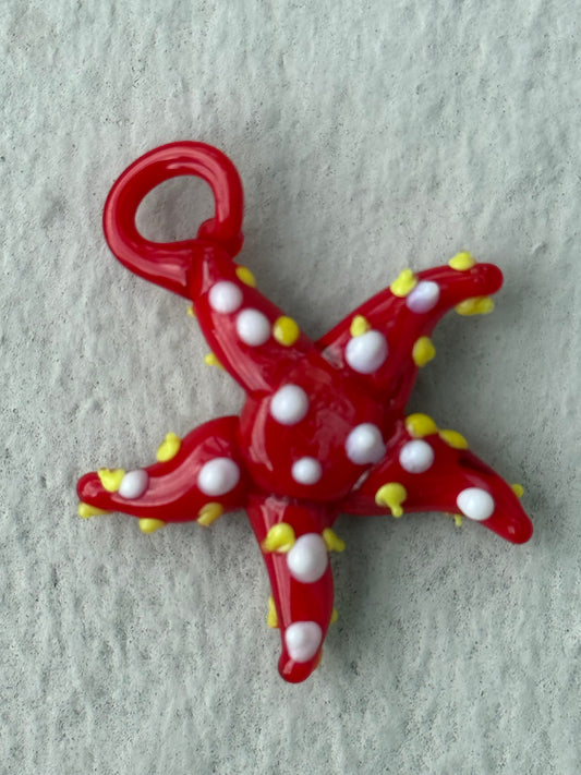 LAMPWORK GLASS RED STARFISH PENDANT 34X31 MM PC