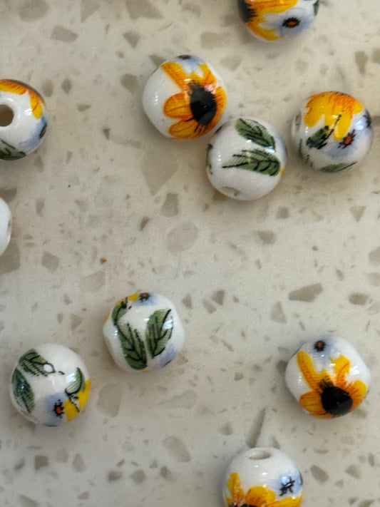 PORCELAIN BEAD 8MM SUNFLOWER 20 PC