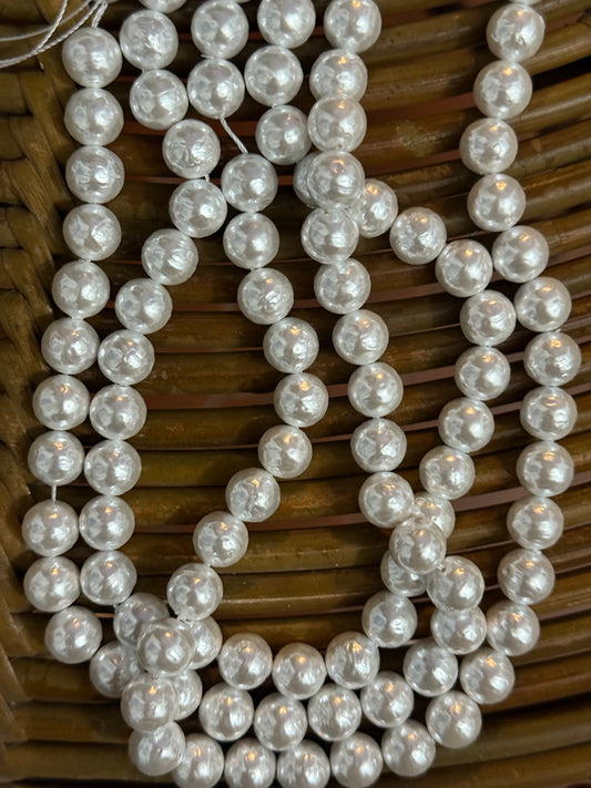 SHELL PEARL ROUND 8MM WHITE ABOUT 49 PC PER 1 STRAND