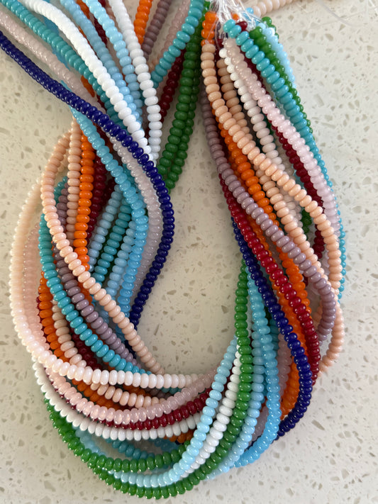 GLASS RONDELLE 4X2.5MM PASTEL COLORS OPAQUE 1 STRAND