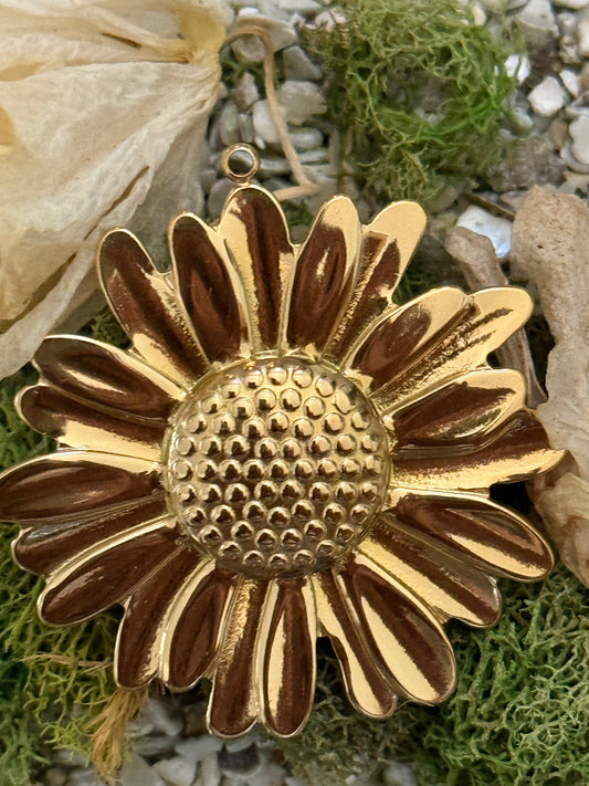 PENDANT DAISY STAINLESS STEEL GOLD PLATED 18 KT 45MM 1 PC