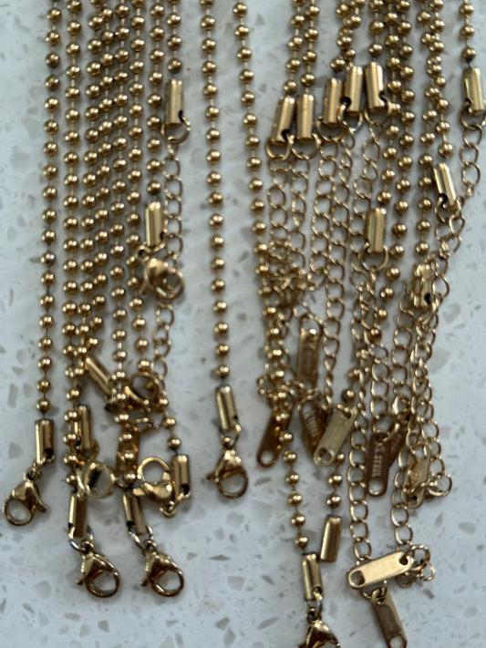 CHAIN BALL LINKS STAINLESS STEEL 18KT GOLD 15.9 INCHES 1 PC