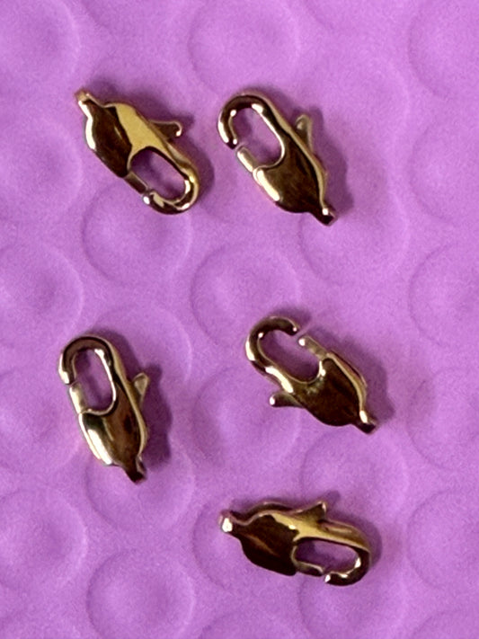 LOBSTER CLASP 13X6MM STAINLESS STEEL GOLD PLATE 5 PC
