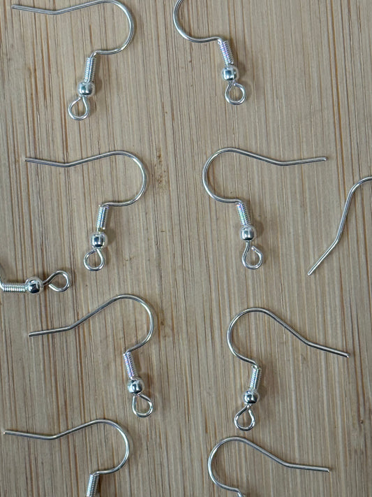 HOOK EARRING BALL WITH SPRING STERLING SILVER 925 10 PCS (5 PAIRS)