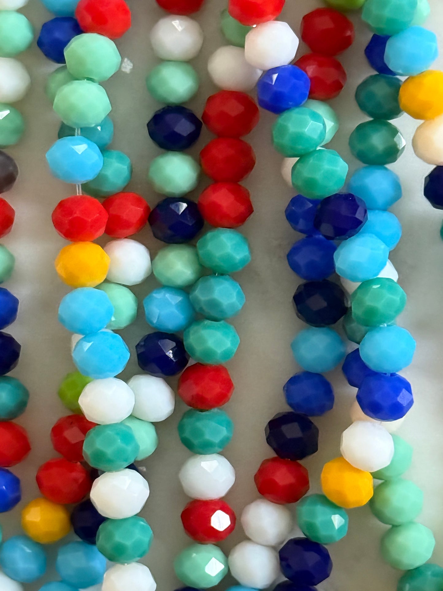 GLASS RONDELLE 8X6MM PEARL LUSTER MIXED COLORS 1 STRAND