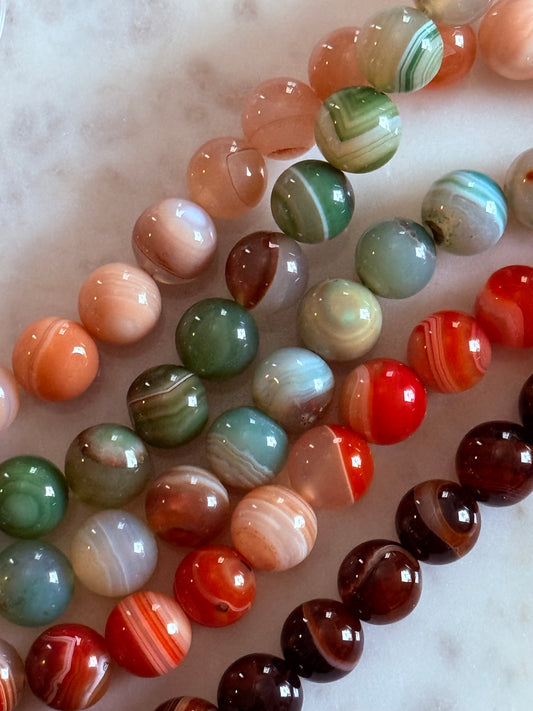 AGATE 12MM ROUND BRIGHT COLORS ABOUT 32 BEADS PER 1 STRAND