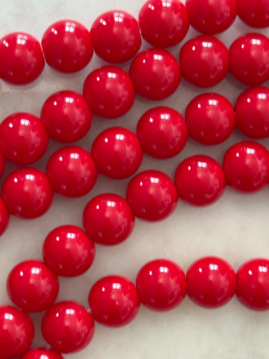 GLASS BEAD 8MM ROUND SMOOTH FIREBRICK ABOUT 36 BEADS IN 1 STRAND