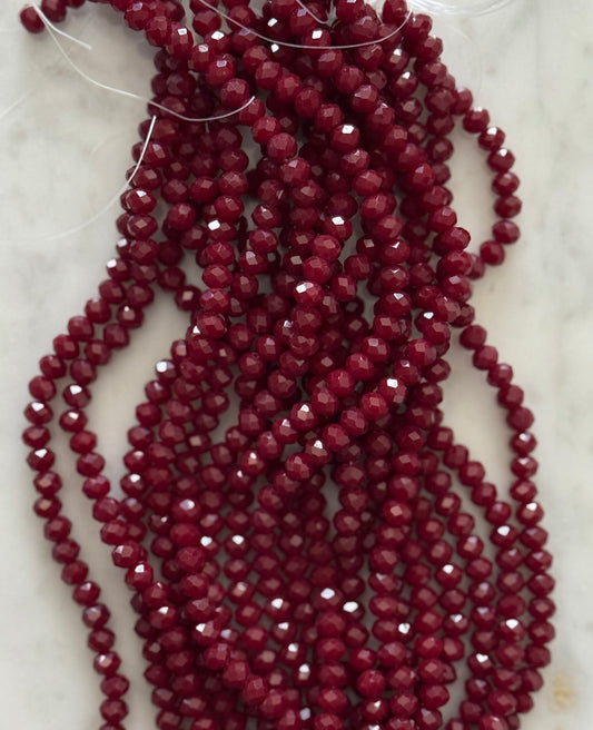 GLASS RONDELLE 6X4MM DARK RED ABOUT 80-85 BEADS PER 1 STRAND