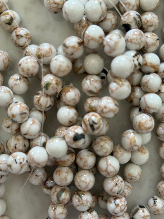 SEASHELL AND TURQUOISE 10MM ROUND OLD. LACE COLOR 1 STRAND