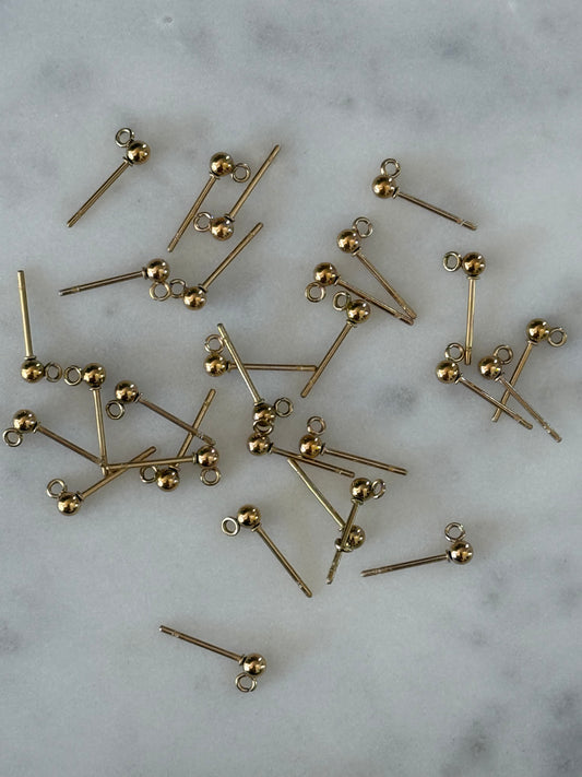 STUD EARRING POST STAINLESS STEEL GOLD PLATED 5 PAIRS (10 PC)
