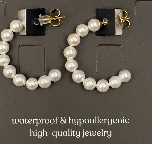 EARRING SET SEMI HOOPS WITH 6MM PEARLS 1 SET
