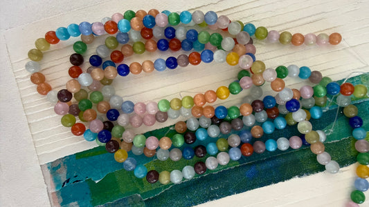 CAT'S EYE GLAASS ROUND 8MM OPAL MIX ABOUT 47 BEADS PER 1 STRAND
