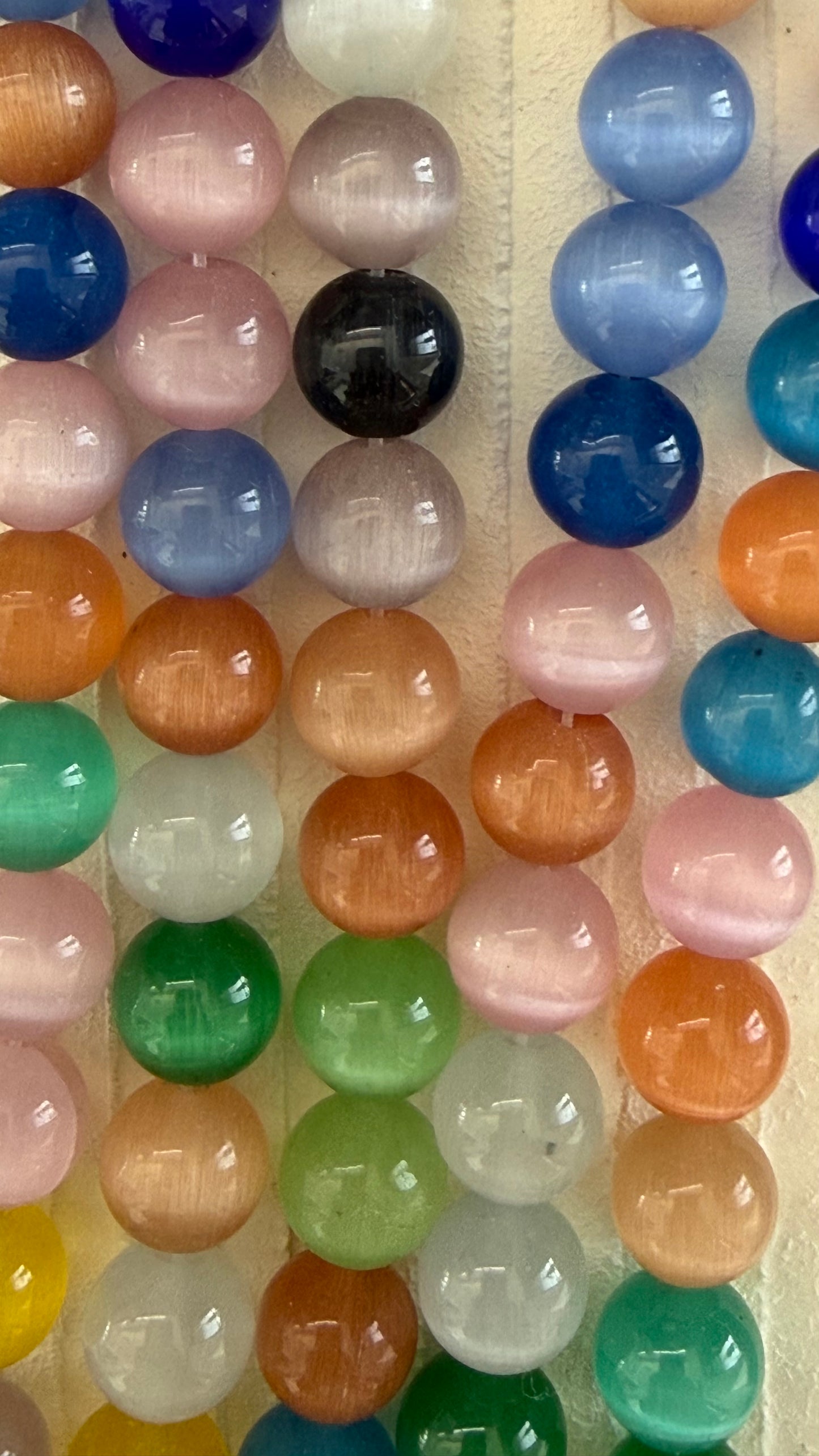 CAT'S EYE GLASS 10MM OPAL MIX ABOUT 37 BEADS PER 1 STRAND