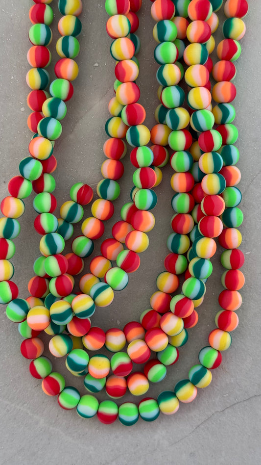 SOFT CLAY ROUND BEAD 8MM COLOR STRIPES 1 STRAND ABOUT 52 BEADS