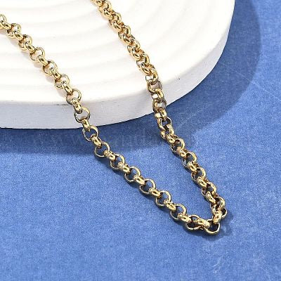 CHAIN NECKLACE ROLO STAINLESS STEEL GOLDEN 17.2 INCHES LONG 1 PC