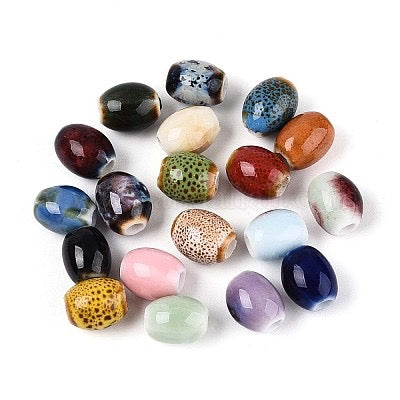 PORCELAIN BARREL BEAD COLOR MIX 9MM 10 PC