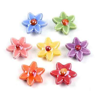 FLOWER PORCELAIN MIXED COLORS 16MM ABOUT 20 BEADS PER 1 STRAND