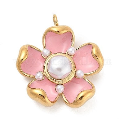 PENDANT FLOWER ENAMEL STAINLESS STEEL GOLD PLATE 18KT 3 COLORS