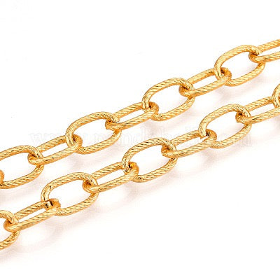CHAIN ALUMINUM 12X8MM TEXTURED OVAL GOLD SOLD PER 1 YARD