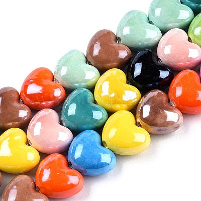 PORCELAIN HEART 14X16MM SOLD PER 1 STRAND