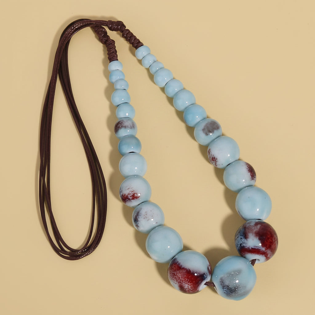CERAMIC NECKLACE WITH BROWN LEATHER CORD 1 PC
