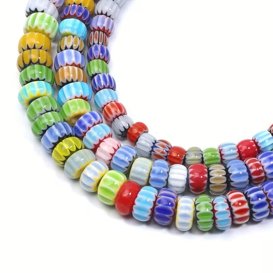 GLASS RONDELLE STRIPED 7MM ABOUT 100 BEADS PER 1 STRAND