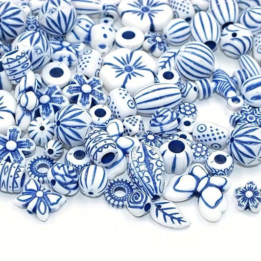ACRYLIC BLUE AND WHITE BEAD MIX ABOUT 0.60 OUNCES PER PACK