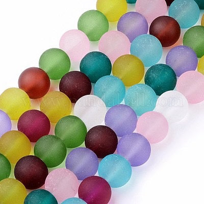 GLASS 12MM ROUND FROSTED MIXED COLORS