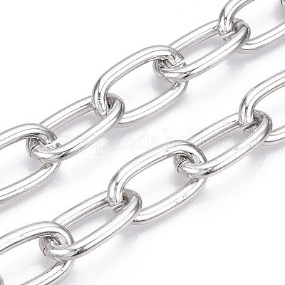 ALUMINUM CHAIN PLATINUM CABLE LINKS 27X15MM SOLD PER FOOT