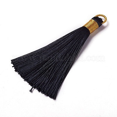 TASSEL 80MM BLACK NYLON WITH GOLD PLATED BAIL 1 PC