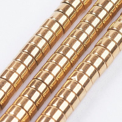 HEMATITE HEISHI 4X2MM FLAT ROUND DISC GOLD PLATED 1 STRAND