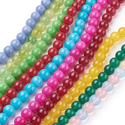 WHITE JADE 10MM ROUND MIXED COLORS ABOUT 38 BEADS PER 1 STRAND