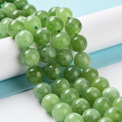 MALAYSIA JADE 10MM ROUND YELLOW GREEN ABOUT 19 BEADS PER 1 STRAND
