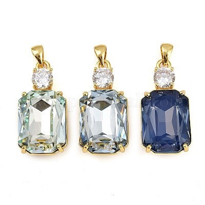 PENDANT RECTANGULAR BLUE GLASS CUBIC ZIRCONIA GOLD PLATED 18KT 28X14MM 1 PC
