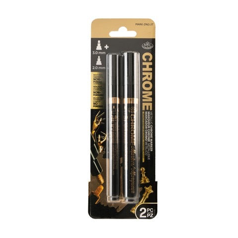 ACRYIC MARKERS SET GOLD METALLIC CHROME 2 PC 3MM TIPS
